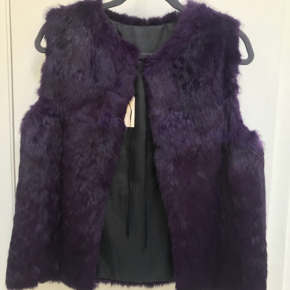Vintage Di Gao purple genuine rabbit fur vest.